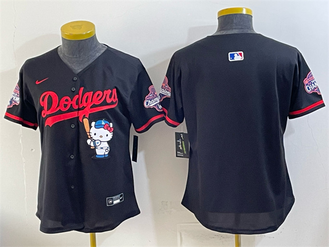 Youth Los Angeles Dodgers Blank Black Hello Kitty Night 2025 World Series Champions Patch Stitched Baseball Jersey Youth Los Angeles Dodgers Blank Black Hello Kitty Night 2025 World Series Champions Patch Stitched Baseball Jersey